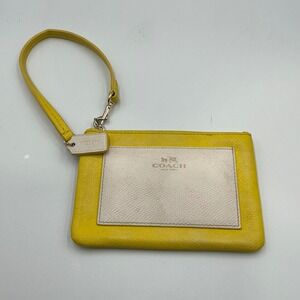 Coach Yellow Leather Wristlet Pouch with White Panel